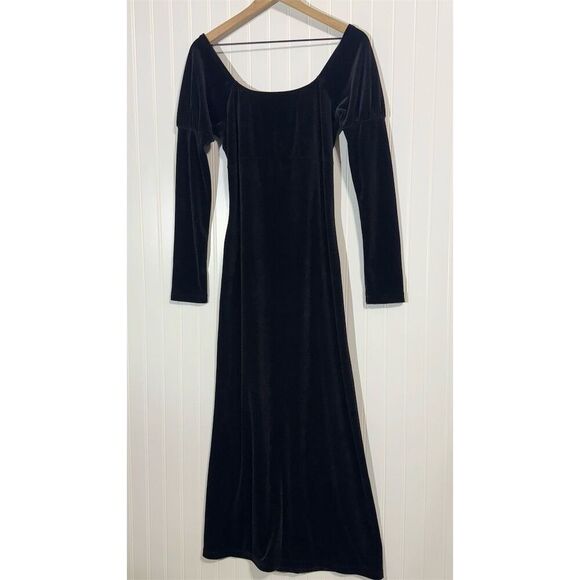 VTG Metamorphosis Black Velvet Maxi Dress Small S Long Sleeve Goth 90s Grunge - Picture 1 of 6
